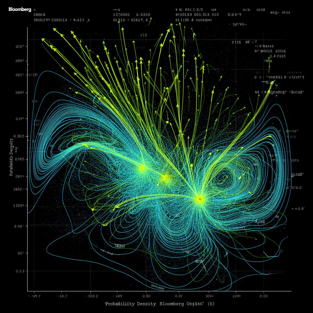 Probability density visualization with vector field arrows pointing toward demand hotspots